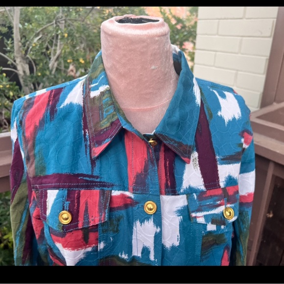π΅ Drapers & Damons jean jacket colorful color block art like new 1X - Picture 4 of 11